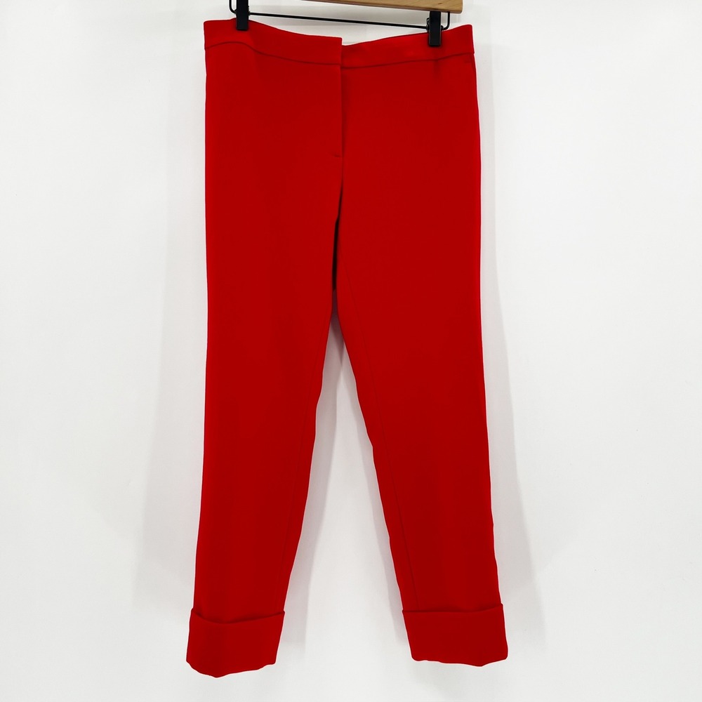 Ann Taylor Women's Red Cropped Cuffed Dress Pants Size 6 Polyester Blend - Picture 2 of 5
